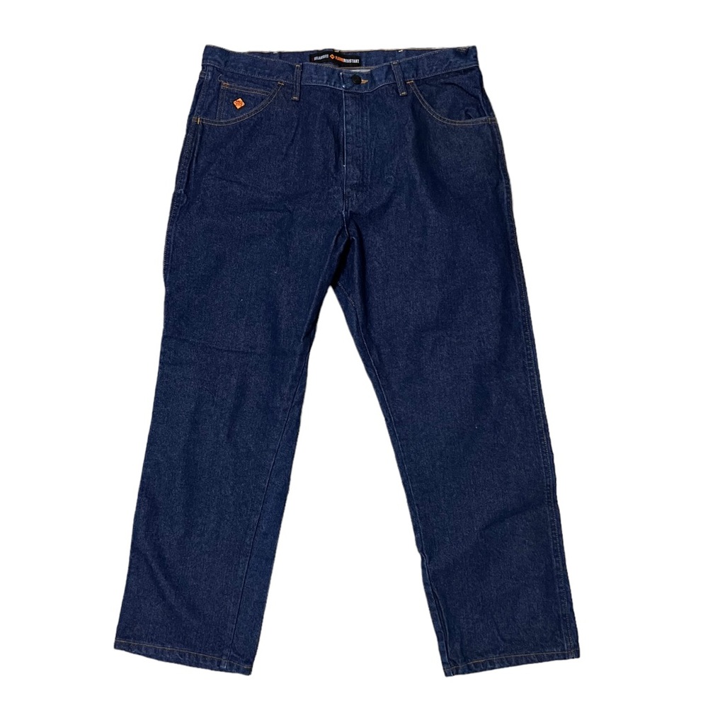 Wrangler Flame Resistant Denim Dark Wash Relaxed Fit Straight Leg Jeans … - Picture 1 of 7